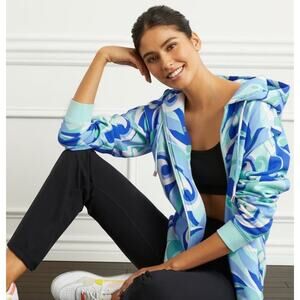 Hill House The Allie Zip-Up Hoodie Ocean Kaleidoscope Blue Size Large